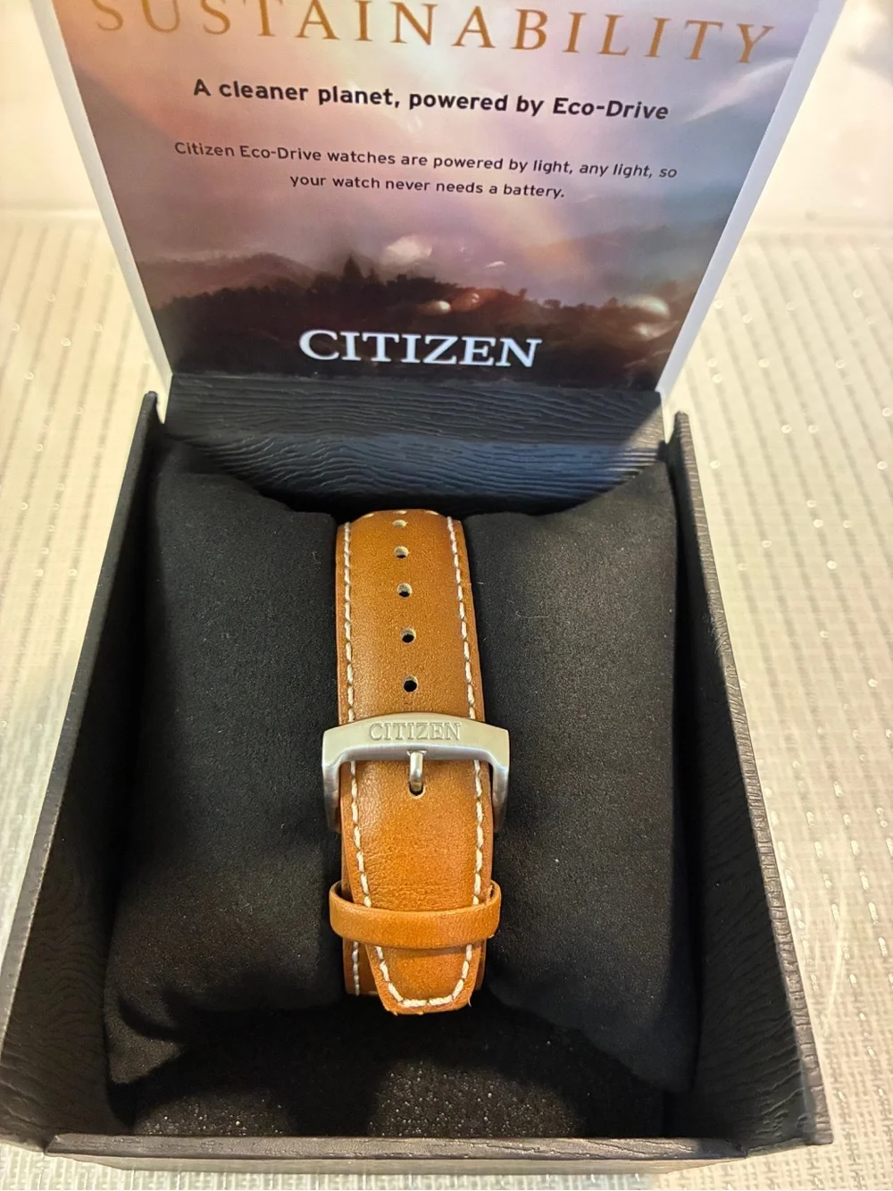 Citizen Eco-Drive Chronograph Watch in Cream Dial and Brown Strap